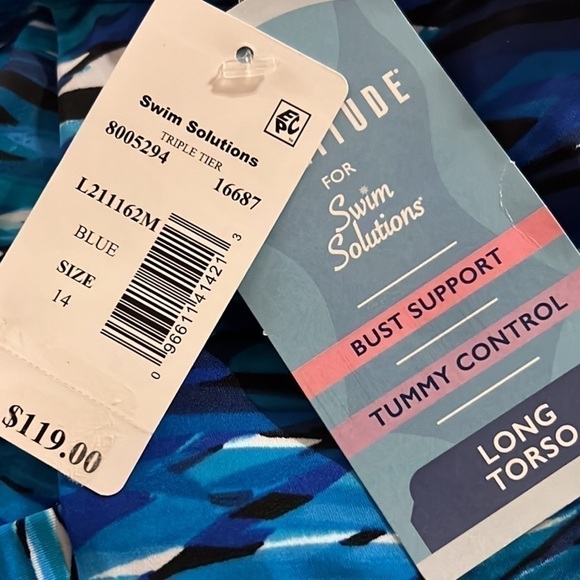 Swim Solutions Blue Printed Tiered Tummy-Control Long Torso One-Piece Swimsuit - Picture 11 of 11